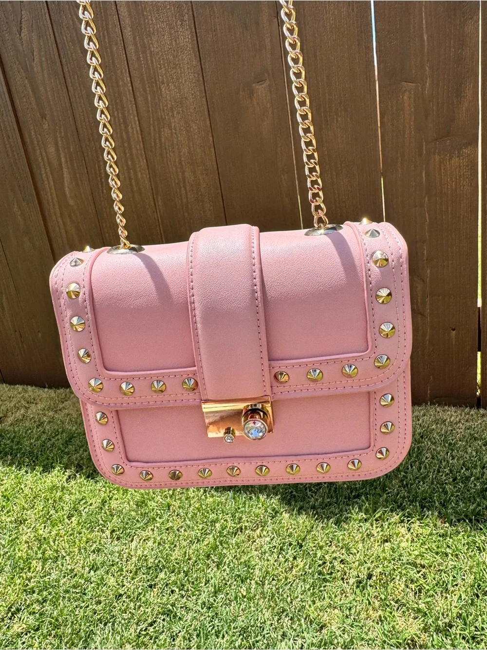 Pink Studded Crossbody Shoulder Bag